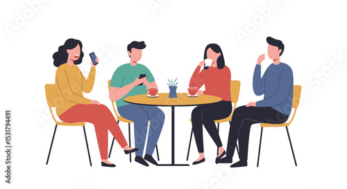Friends Gathering at Cafe, Social Interaction