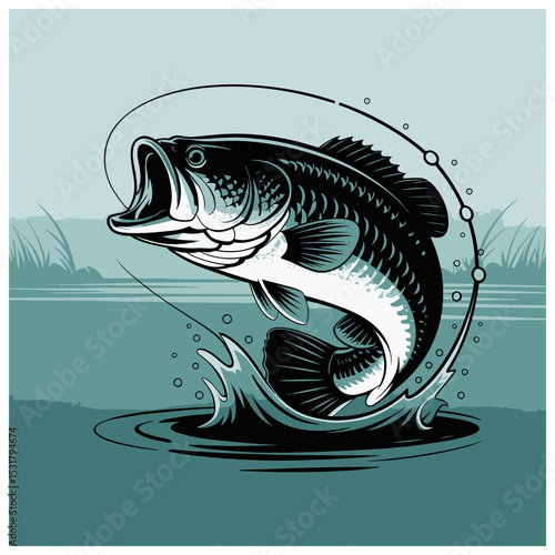 Underwater marine animal fish vector illustration on black background