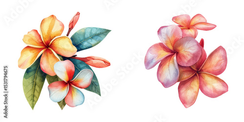 beautiful frangipani flowers watercolor vector illustration