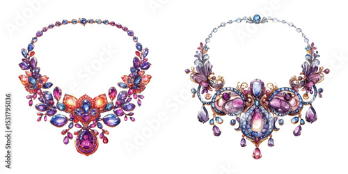 beautiful necklace jewelry watercolor vector illustration