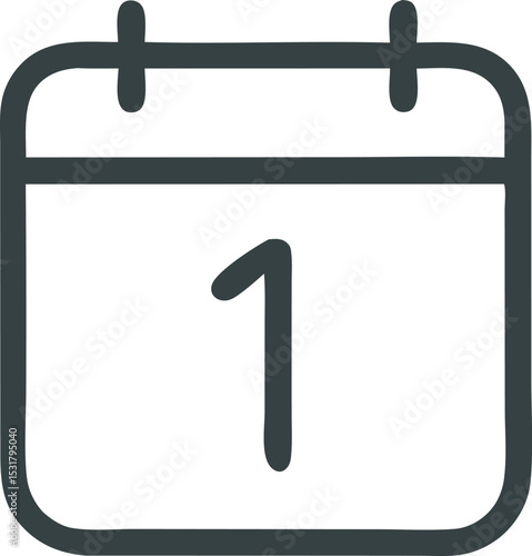 Icon Simple calendar icon with number one representing the first day, isolated on white, symbolizing new beginnings and schedules