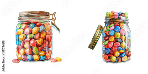 candy in jar watercolor vector illustration