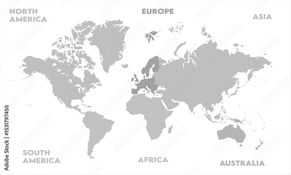 Fototapeta premium Continental map-14, world map, modern world map graphic, Countries Silhouettes Stock Illustrations, Vectors