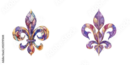 mardi gras fleur de lis watercolor vector illustration
