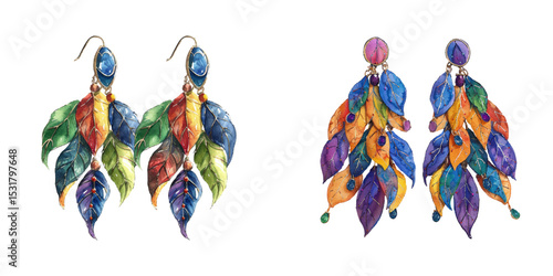 mardi gras earrings watercolor vector illustration