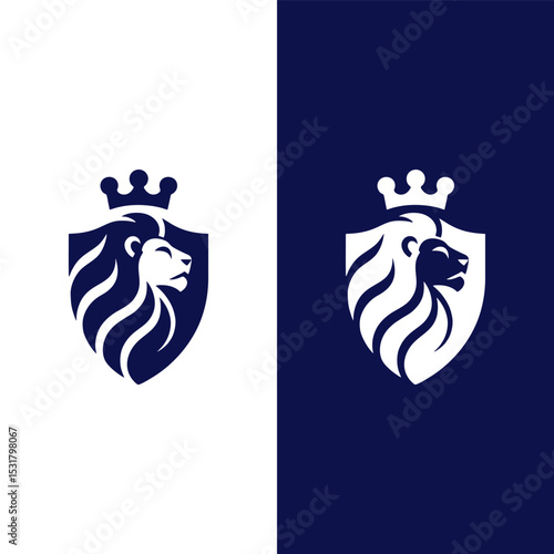 simple majestic royal lion crown with shield  silhouette vector logo design	