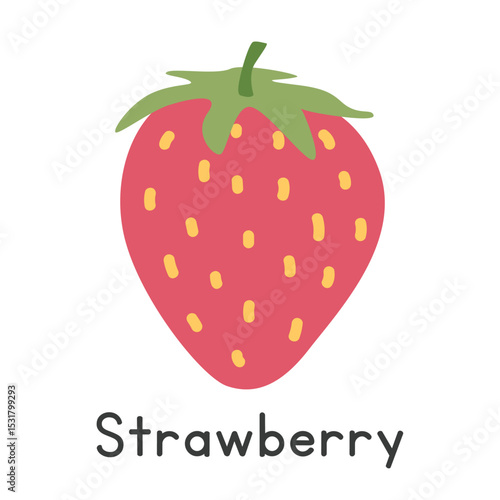 Strawberry flat vector illustration. Strawberry cartoon clipart style isolated on white background. Common fruit and Berry concept