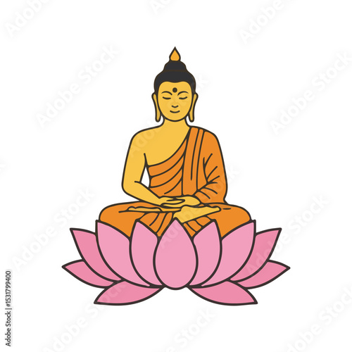 flat vector icon of religious festival asalha puja, Buddha Sitting on a Lotus, suitable for design and infographic applications