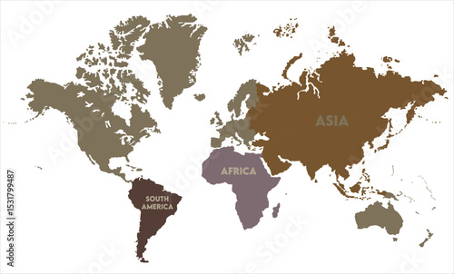 Minimalist world map vector-03,  world map, modern world map graphic, Countries Silhouettes Stock Illustrations, Vectors