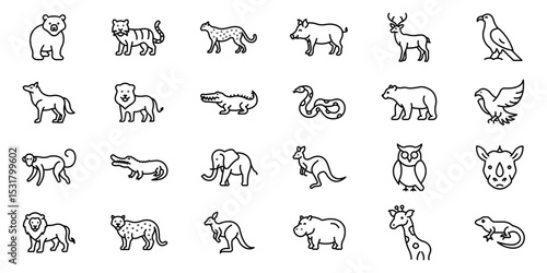 Wild-Animals outline or line icon design bundle.