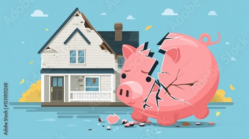 Cracked Piggy Bank Symbolizes Financial Struggles and Home Ownership Issues