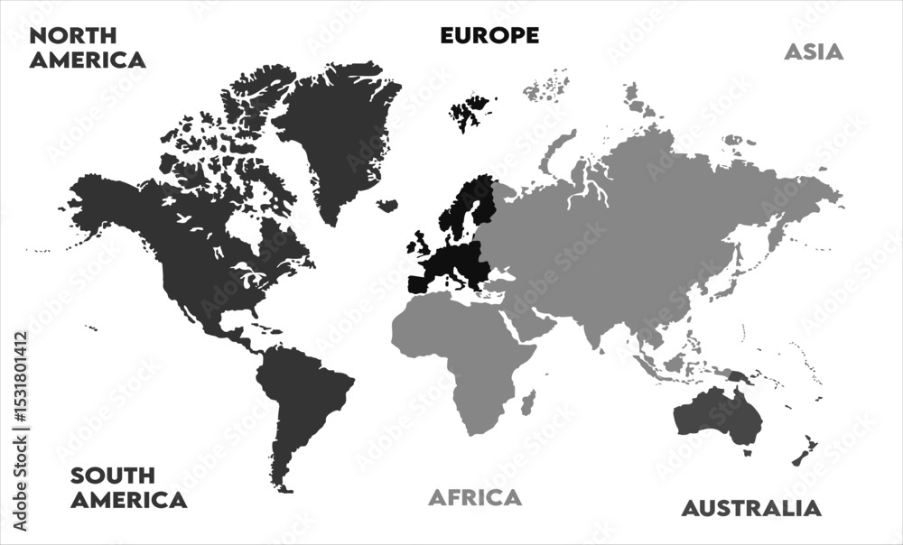 Fototapeta premium Vector map-08, world map, modern world map graphic, Countries Silhouettes Stock Illustrations, Vectors