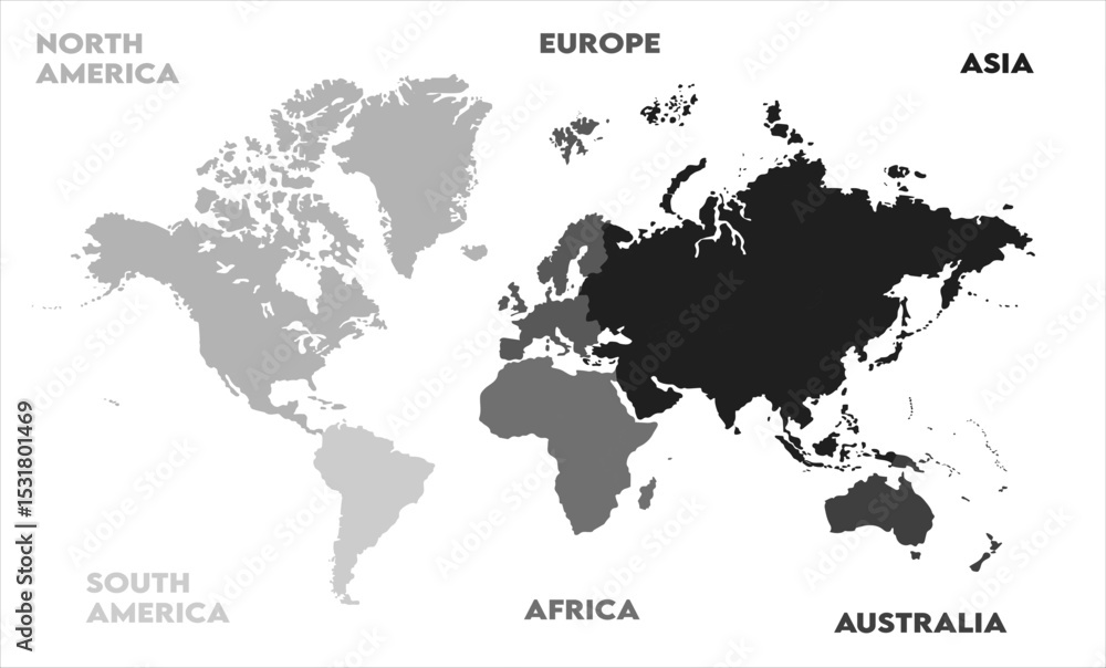 Naklejka premium Vector map-10, world map, modern world map graphic, Countries Silhouettes Stock Illustrations, Vectors