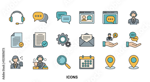 Customer Service Icons Support, Communication, and Helpdesk Vector Graphics