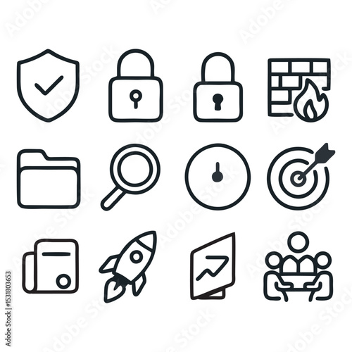 Business Security and Startup Icon Set - Outline Vector