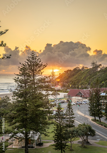 Kirra Beach, Queensland, Australia - 05 06 2025: Sunrise on Marine Parade, Kirra, Queensland.