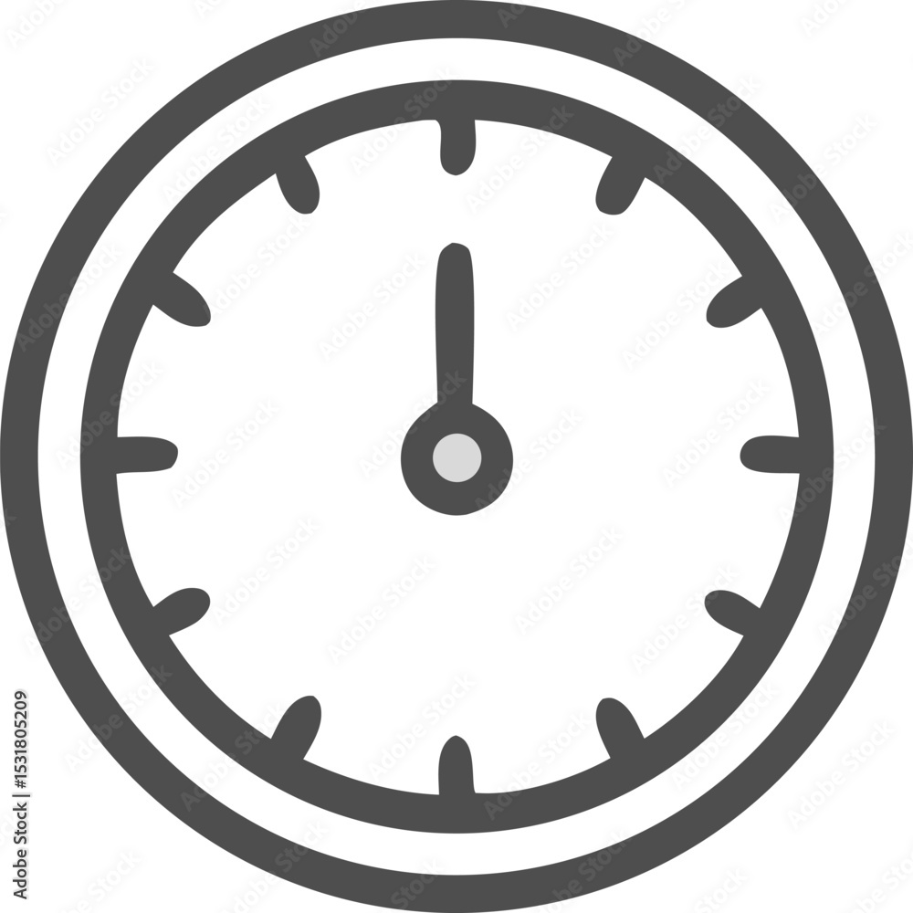Icon Minimalistic clock illustration showing twelve o'clock midnight or noon with time management concept and deadline reminder Icon Minimalistic clock illustration showing twelve o'clock midnight or noon with time management concept and deadline reminder