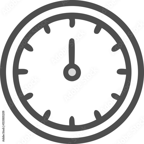 Icon Minimalistic clock illustration showing twelve o'clock midnight or noon with time management concept and deadline reminder