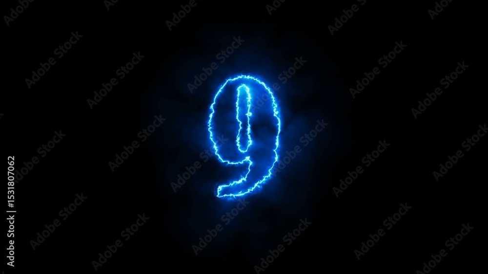Number 9 neon thunder sign on black background Number 9 neon thunder sign on black background