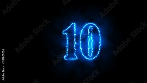 Number 10 neon thunder sign on black background