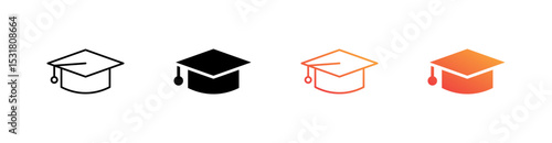 Graduation Cap Multiple Style Icon Set 