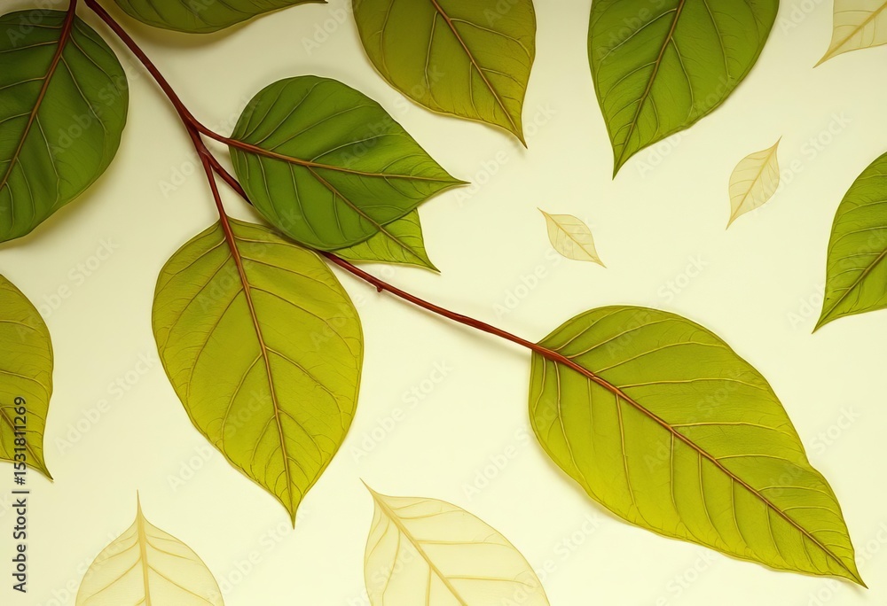 Obraz premium Delicate tamarind leaves traced onto translucent paper, overhead view, light, foliage