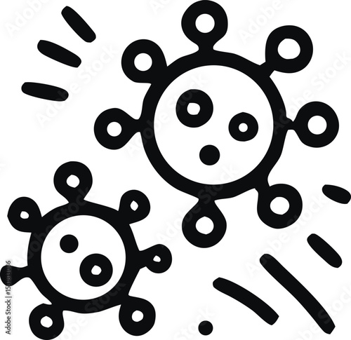 Icon Vector illustration depicting two coronavirus particles with their characteristic spike proteins and viral spread effect around