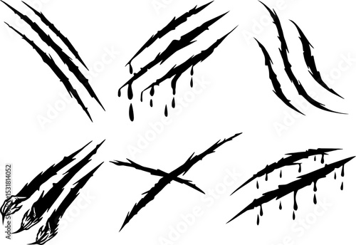 Vector Claw Marks Scratch Blood Set