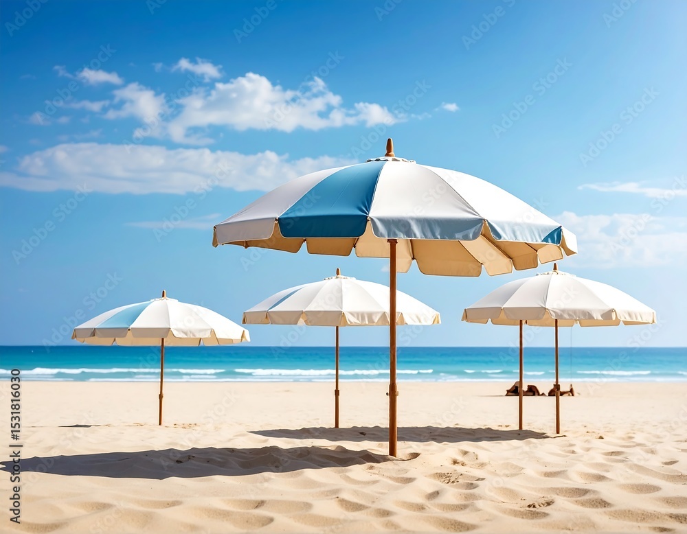 Beach umbrellas on a sandy shore Beach umbrellas on a sandy shore