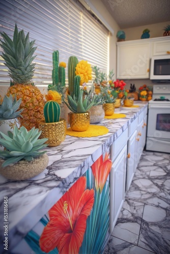 Colorful kitchen countertop with plants