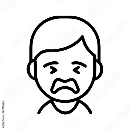 Young boy showing disgust with a frown in a simple illustration  