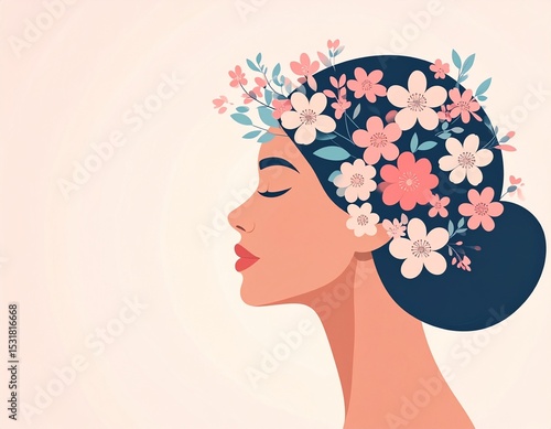 A female silhouette blooms with pastel flowers — representing growth, self-love, and empowerment for Women’s Day.