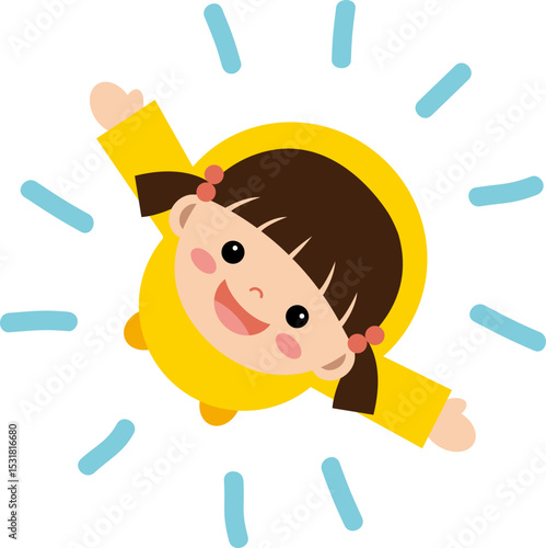 비를 맞고 있는 여자 아이