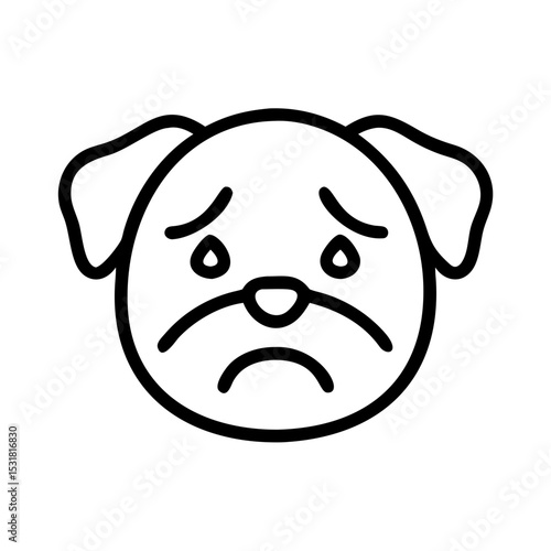 Sad cartoon dog with tears and a frown on a white background  