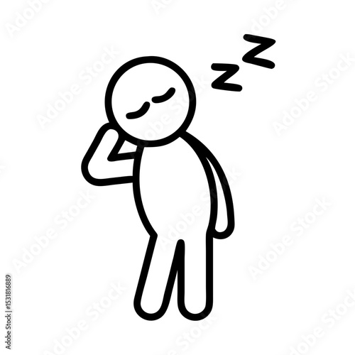 Simple stick figure sleeping peacefully with a sleepy expression  