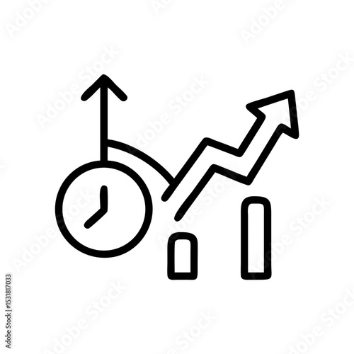 Line graph with clock symbolizing performance and growth metrics  