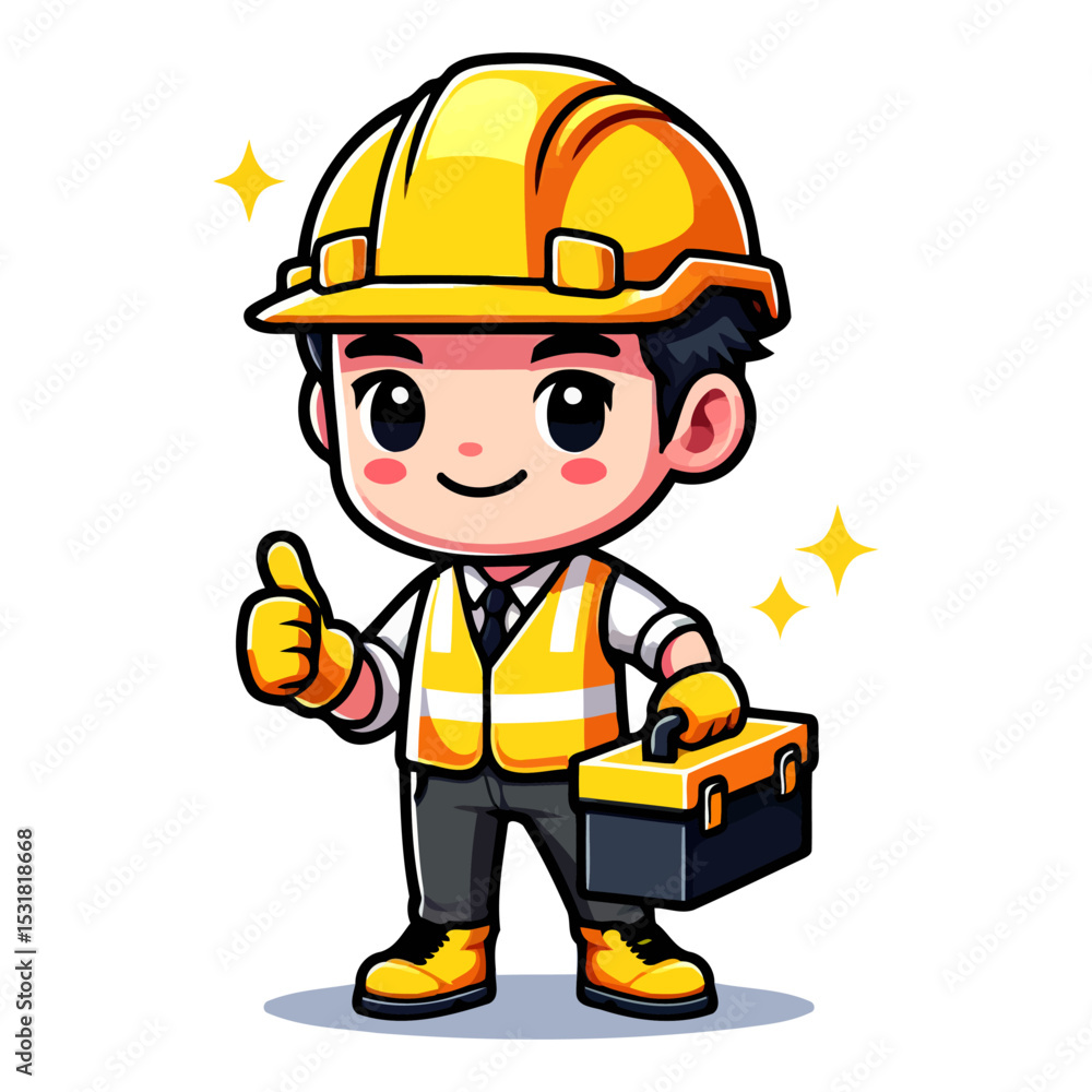 Construction Worker Cartoon: A cheerful engineer ready to build. Thumbs up for success! Construction Worker Cartoon: A cheerful engineer ready to build. Thumbs up for success!