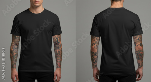 Blank black t shirt front and back