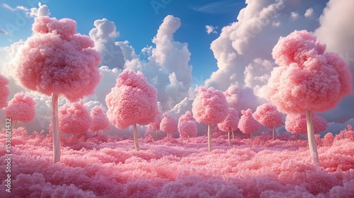 Pink Fluffy Trees, Dreamy Landscape
