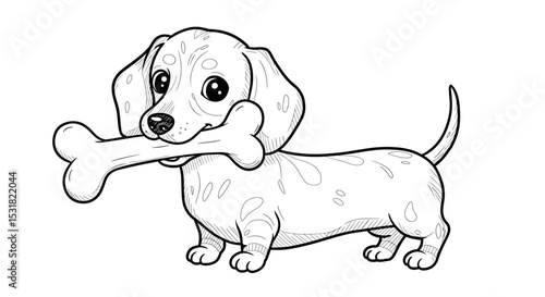 Adorable dachshund puppy carrying a bone in its mouth, a charming vector illustration for children's designs