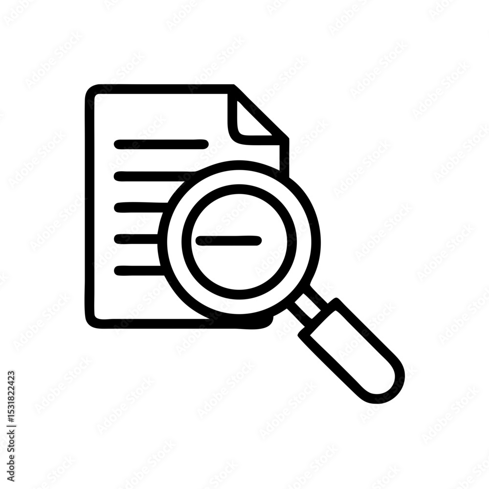 Document with magnifying glass showing printed text for analysis Document with magnifying glass showing printed text for analysis
