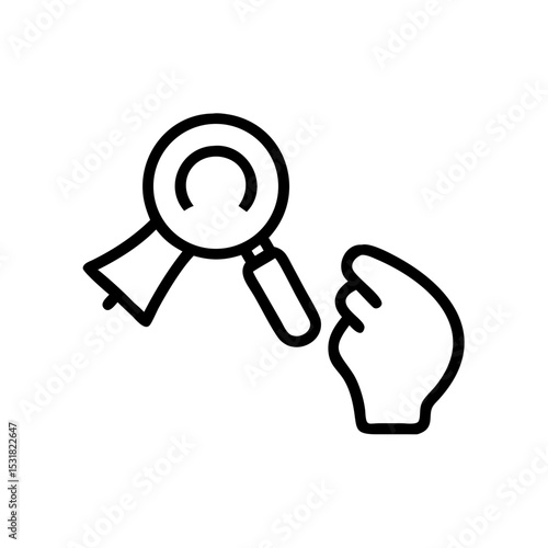 Hand holding magnifying glass in minimalist line art style  