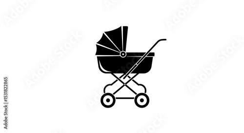 Black SVG Icon of Baby Carriage Simple Vector Design Element Stroller Illustration with Outlined Style