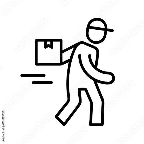 Delivery person carrying package while walking quickly  