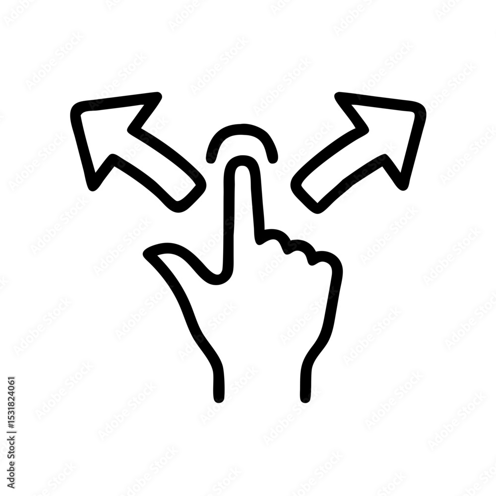 Obraz premium Hand pointing with arrows indicating direction in minimal line art style 