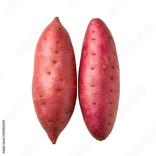 Two red sweet potatoes isolated, and fresh potato isolated