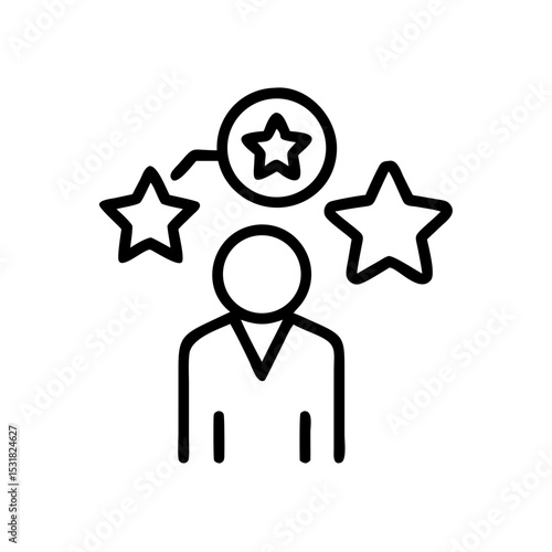 Person reflecting on stars and ambitions in abstract design  