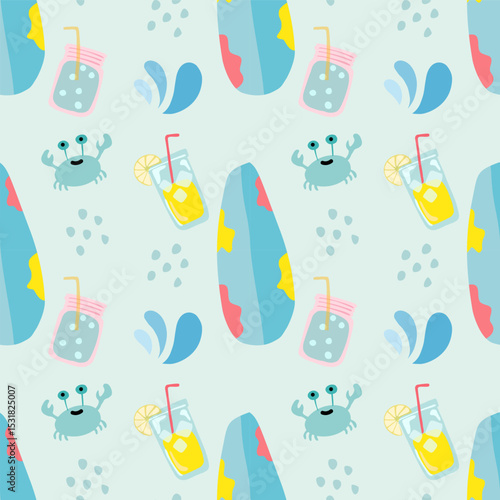 Seamless pattern with summer elements. Creative vector texture with summer elements and items. Vector seamless summer pattern.