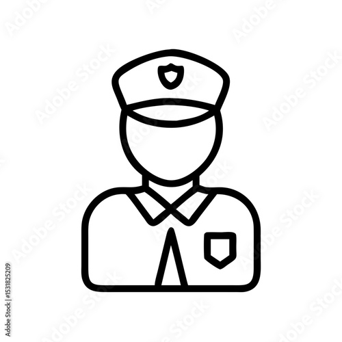 Line art illustration of police officer in uniform with badge  