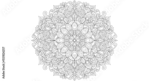 Intricate mandala design with swirling patterns and floral elements showcasing detailed symmetry and artistry